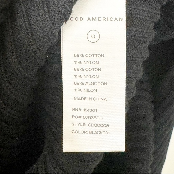 Good American Black Ribbed Sleeveless Belted Bodycon Midi Dress Size 0 or XS NWT - Picture 7 of 7